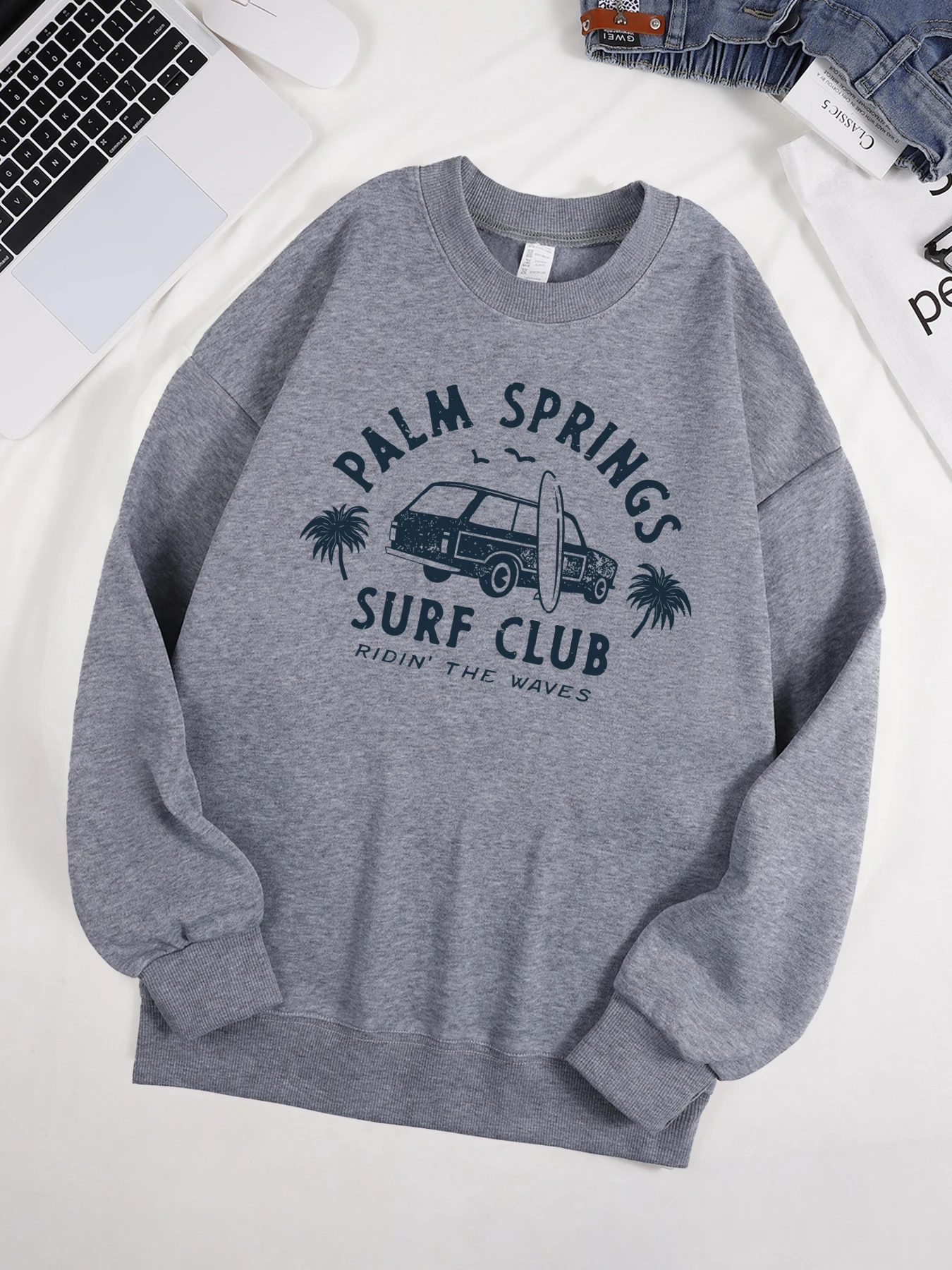 Palm Springs Supf Club Pidin Die Wellen Muster Sweatshirt Männer Retro Hip Hop Kleidung Lose Beiläufige Pullover Fleece Streetwear