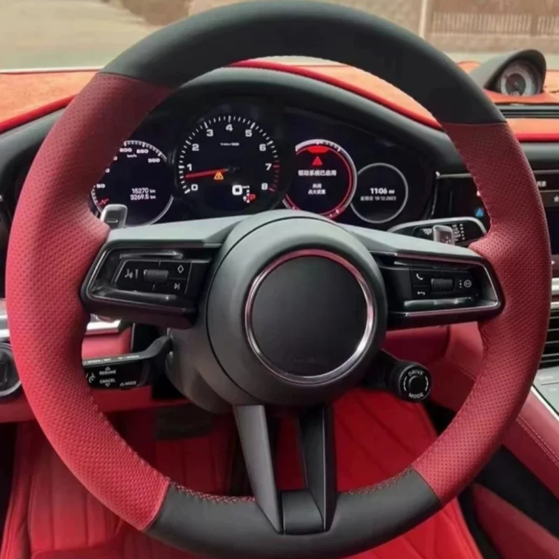 

Ручное шитье из натуральной кожи, чехол на руль автомобиля для Porsche Taycan Boxste Panamera Macan Cayenne 971, автомобильные аксессуары