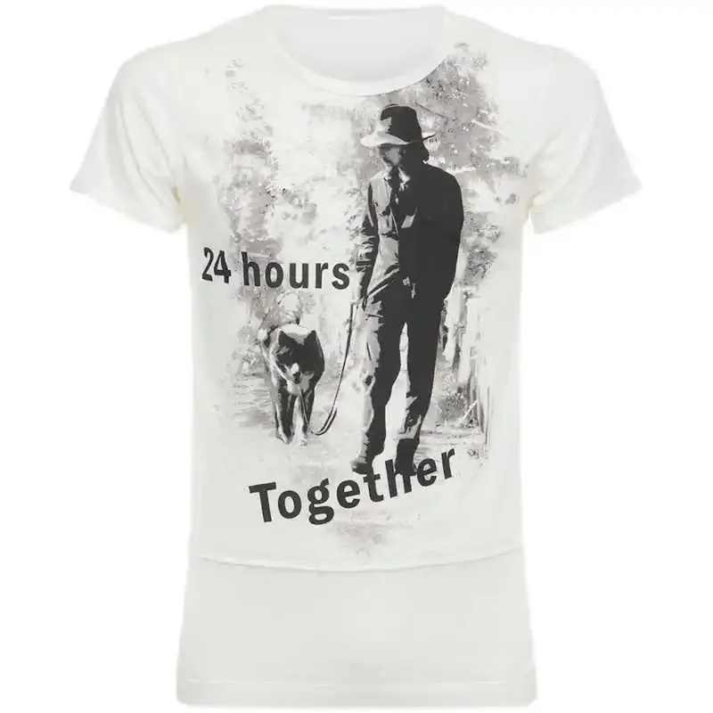 YOJI OOAK 24 ساعة معا صورة طباعة الأبيض الكلب المشي القطن سليم تي شيرت مجسمة قصيرة الأكمام المحملة