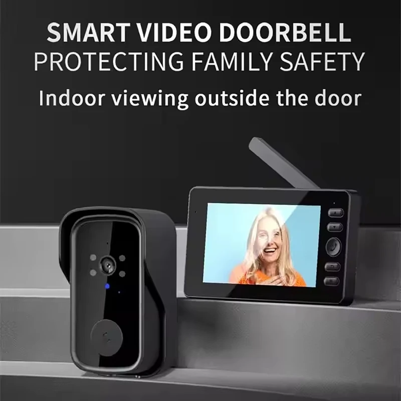 Sonnette vidéo sans fil avec écran de 4.3 pouces, interphone bidirectionnel, Vision nocturne grand Angle HD, interphone vidéo de Surveillance étanche