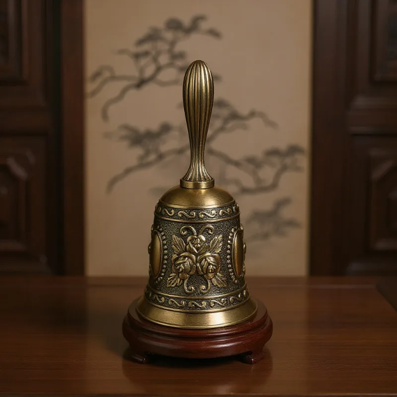 Vintage Bronze Bell Multipurpose Metal Craft Bell with Ringing Tone Decorative Bell for Funeral Religion Ceremony Home Decor