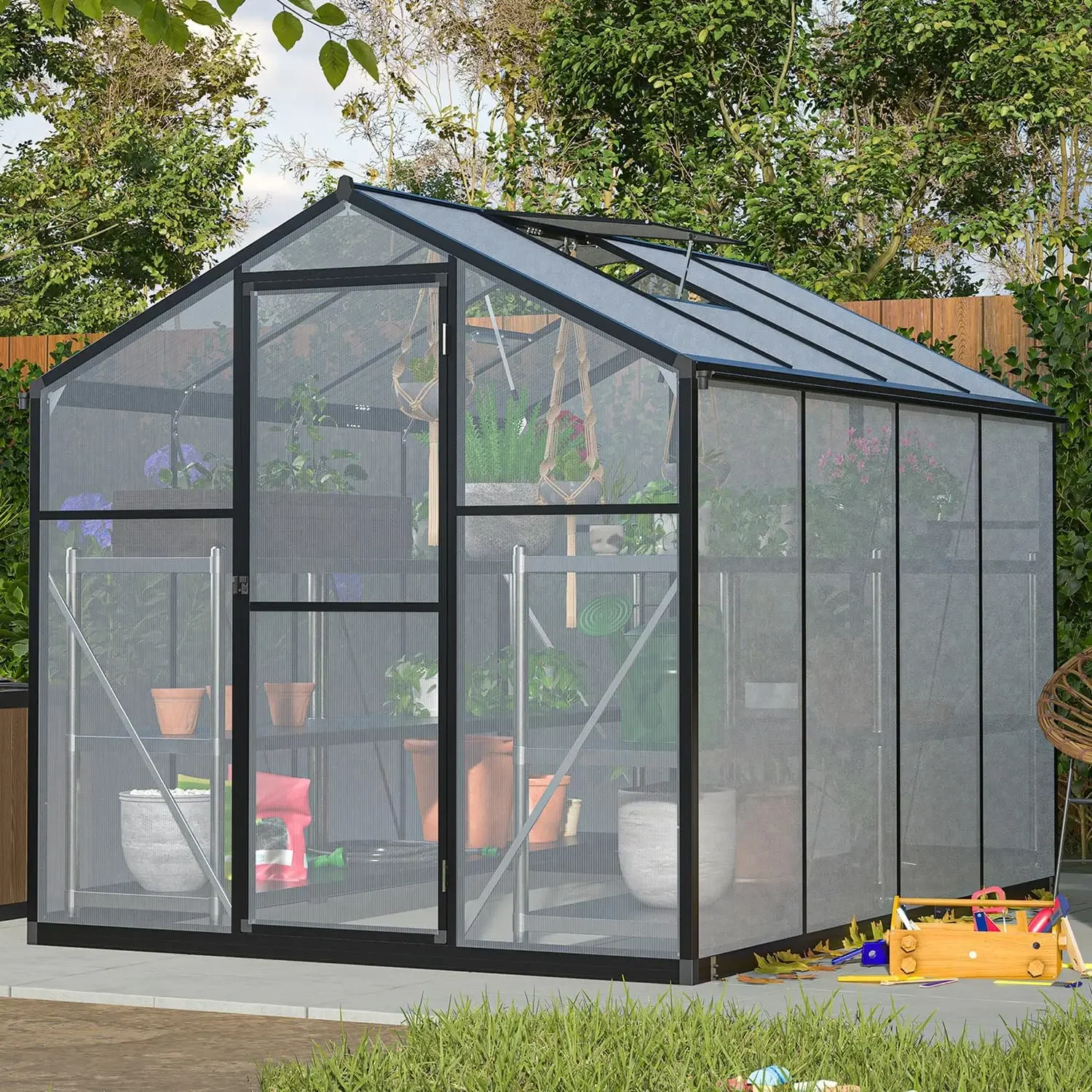 

8x6 FT Hybrid Polycarbonate Greenhouse Walk-in Hot House Outdoor Hobby Greenhouse Kit Heavy Duty Aluminum for Backyard