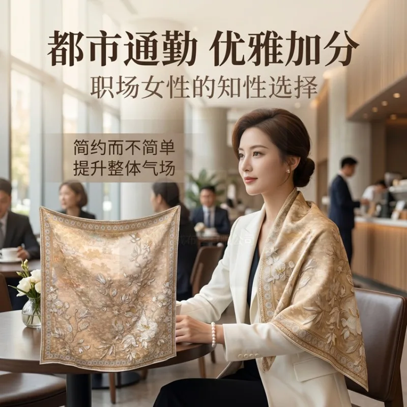 19 Momme Mulberry Silk Hualuo Large Square Scarf Reversible Shawl Women High Sense Air Conditioner Room Warm Scarf Autumn Winter