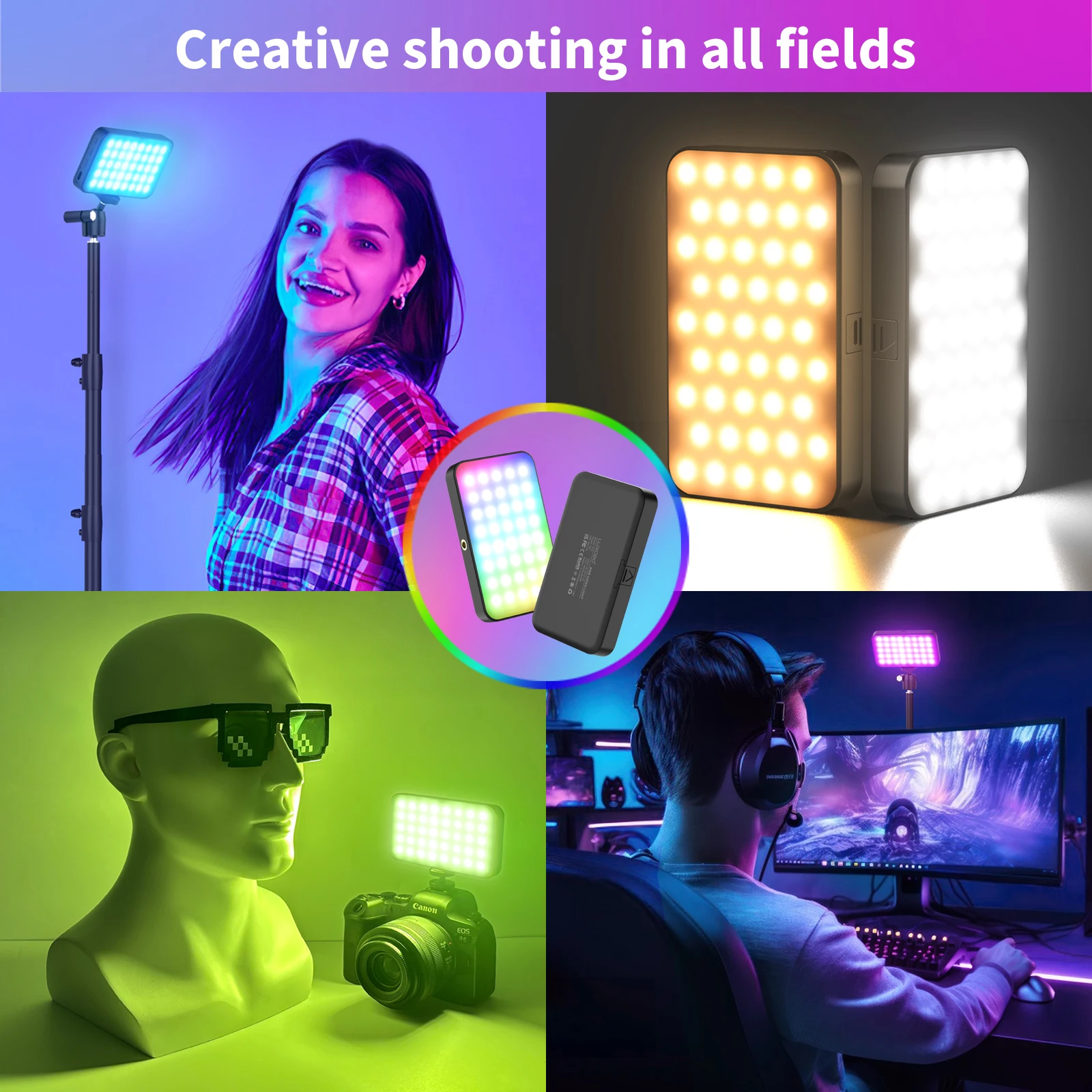 LUXCEO RGB Video Camera Panel Light Full Color led lights photography Photo Lamp CRI95+ Dimmable For Selfie Vlog Live