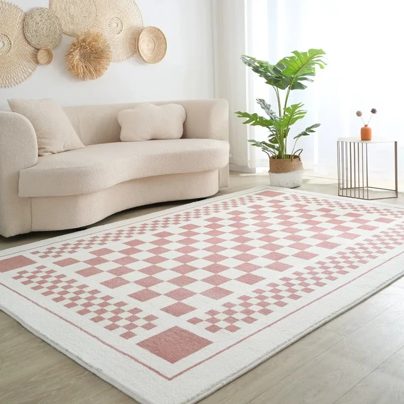 Checkerboard Plaid Large Rug for Living Room Carpet Foldable Machine Washable Floor Mat Light Luxury Bedroom Rugs 카펫 Tapete Sala