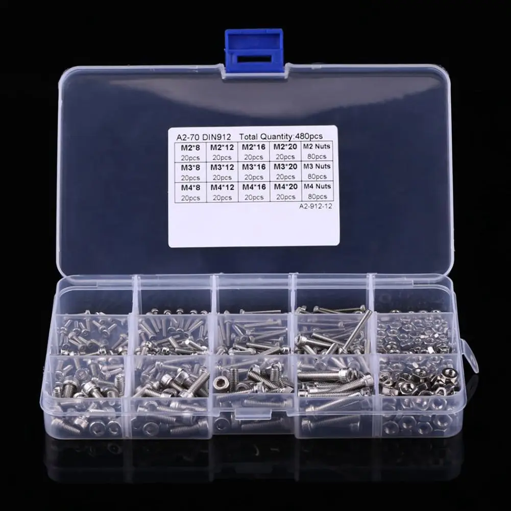 

480Pcs M2 M3 Hex Socket Screws Set Stainless Steel Hex Socket Cap Head Nuts Repair Tool