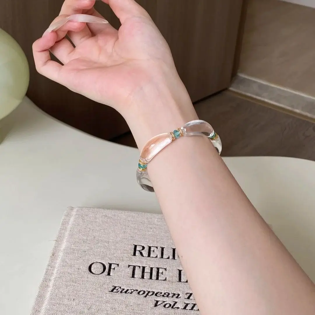 Light Blue Resin Curved Tube Bracelet Transparent Texture Ideal for Multiple Occasions Leisure Social Daily Wear Women Jewelry