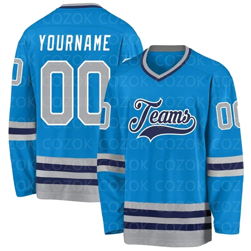 

Custom Dark Blue Hockey 3D Print You Name Number Men Women Ice Hockey Jersey Competition Training Jerseys