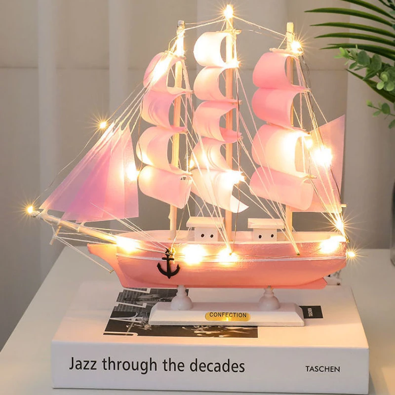 In Stock Wooden Craft Boat Sailboat Model Decoration Sailing Smooth Sailing Men and Women Birthday Gift Living Room Decorations