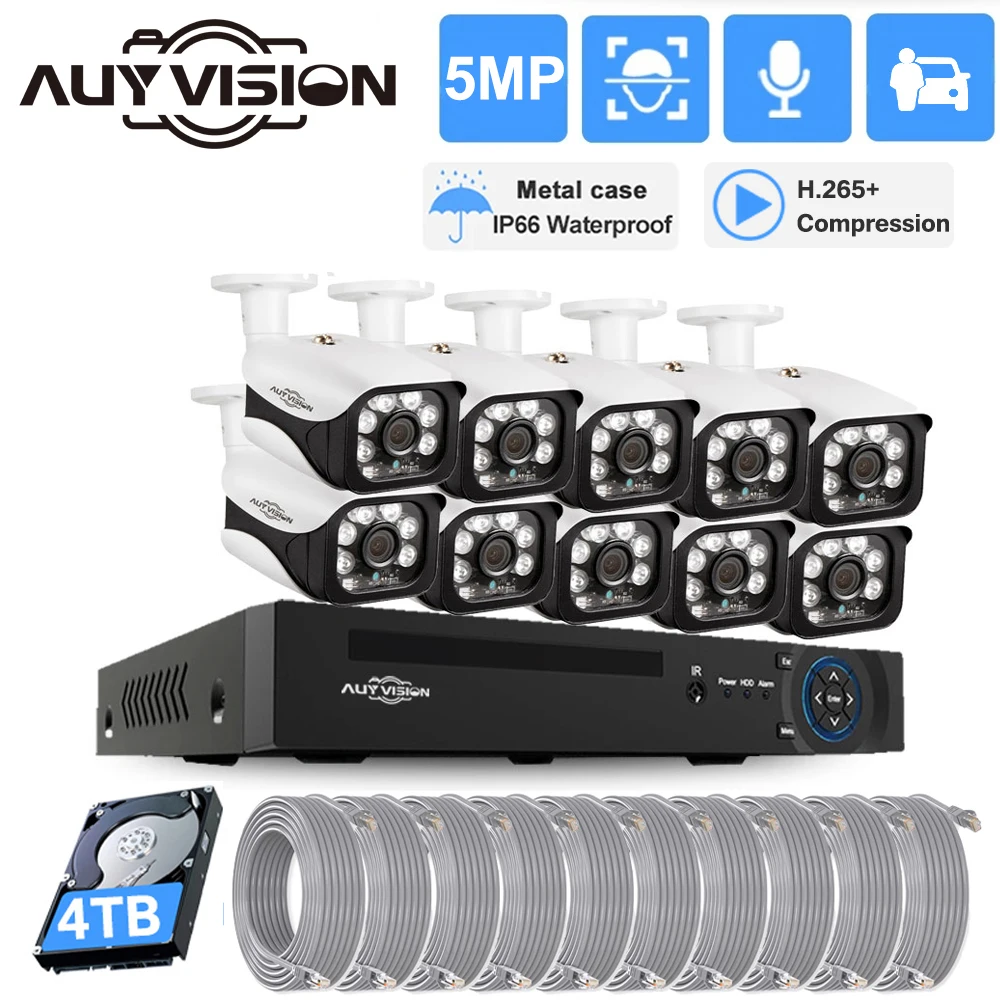 

10CH 4K POE NVR Security 5MP Face/Human/Car Detection Camera System Set Outdoor IP Camera Video Surveillance System Kit XMEye