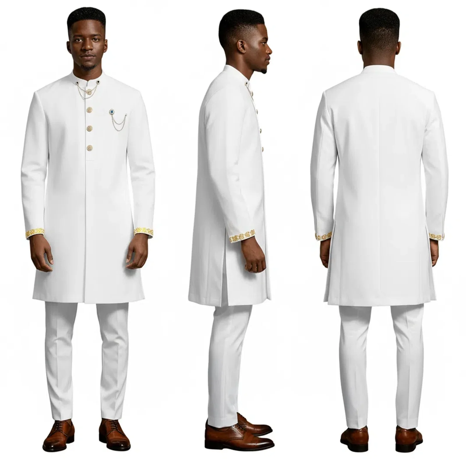 

DBQ мужской африканский костюм, комплект из 2 предметов, однобортный пиджак с золотыми пуговицами + узкие брюки с брошью, официальный стиль BD1126