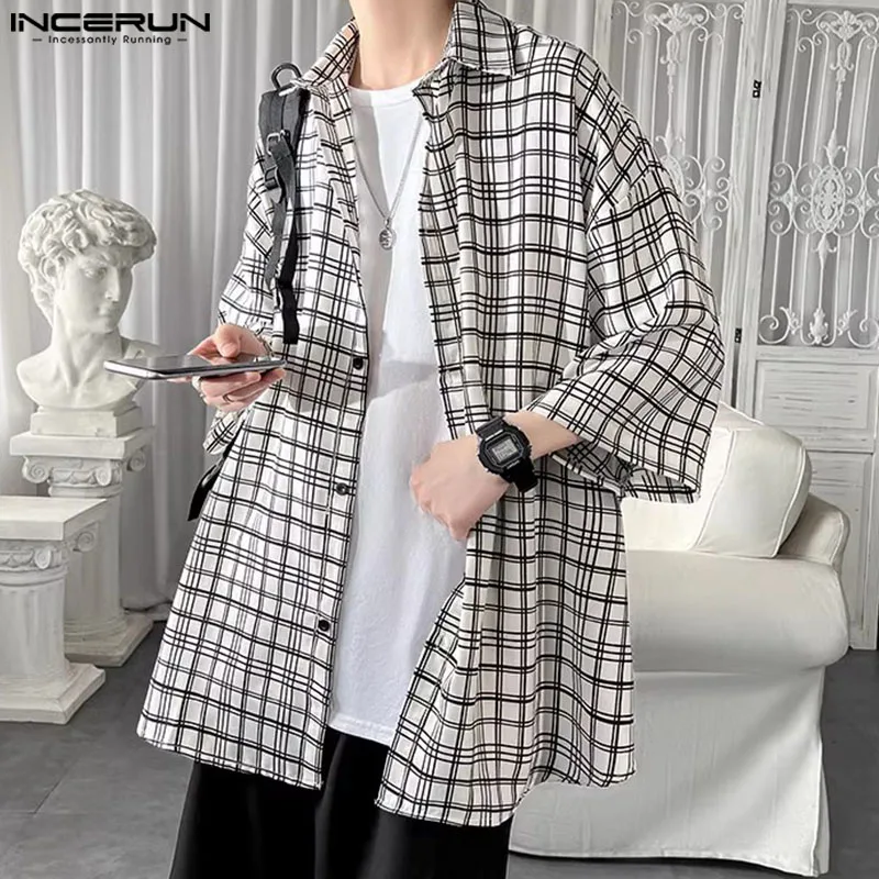 Fashion Well Fitting Tops INCERUN Men's Plaid Pattern Design Shirts Casual Streetwear Male Loose Half Sleeved Blouse S-5XL 2024