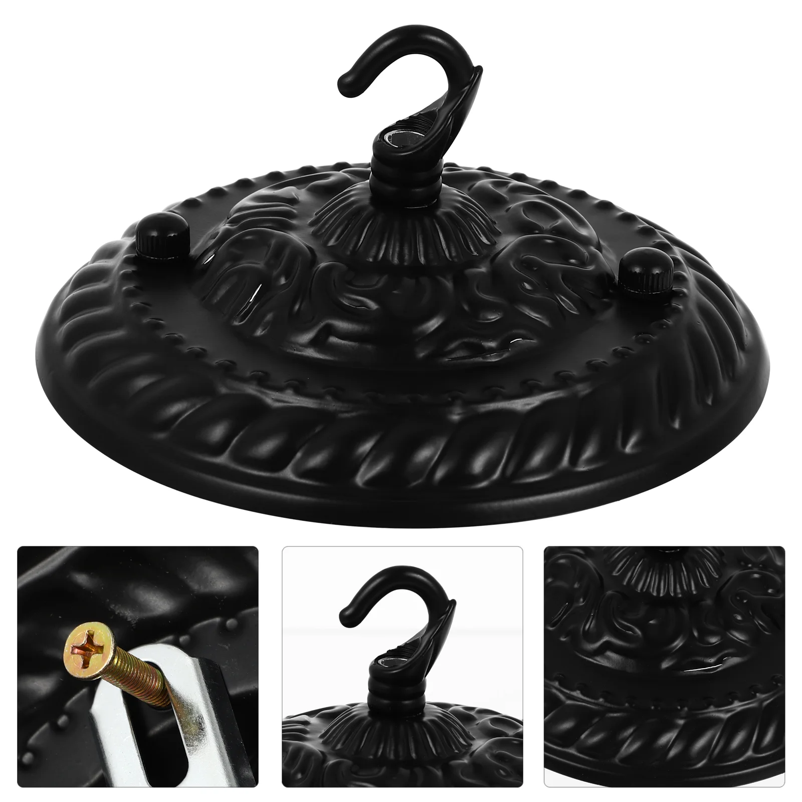 Chandelier Shade Hook Outdoor LED Canopy Lights Ceiling Hardware Retro Black Embossed Pattern Plate Rings