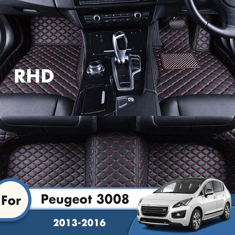 

RHD Carpets For Peugeot 3008 2016 2015 2014 2013 Leather Waterproof Car Floor Mats Rugs Foot Pads Car Accessories Interior Cover