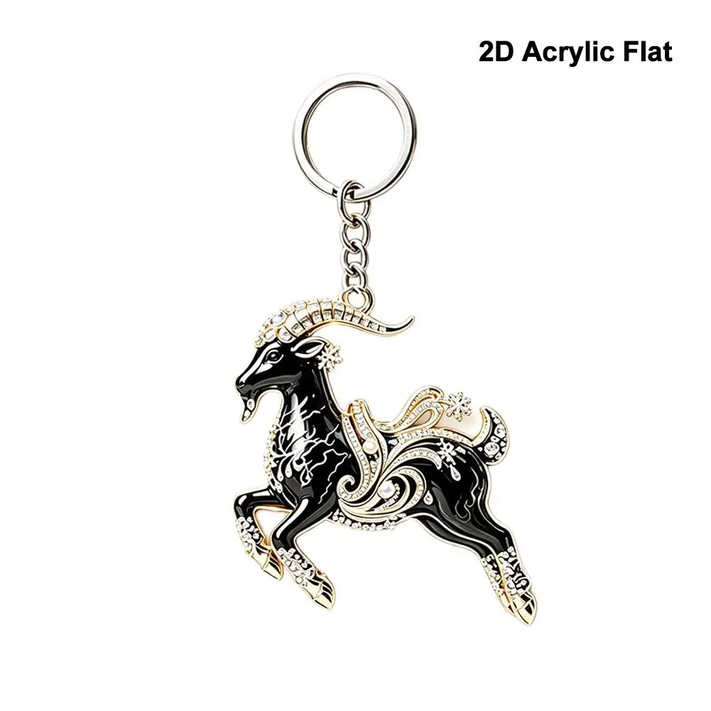 2027 Chinese Zodiac Red Fire Goat Keychain Pendant 2D Acrylic Flat Ram Mascot Keyring Home Christmas Tree Hanging Decor Ornament