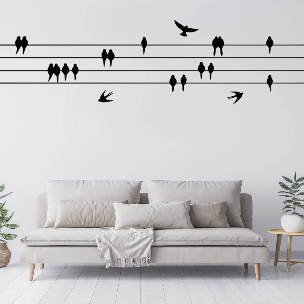 Birds on a Wire Wall Stickers Decorative Sticker Bedroom Wall Arts Classical Black Removable Vinyl Bird Decals