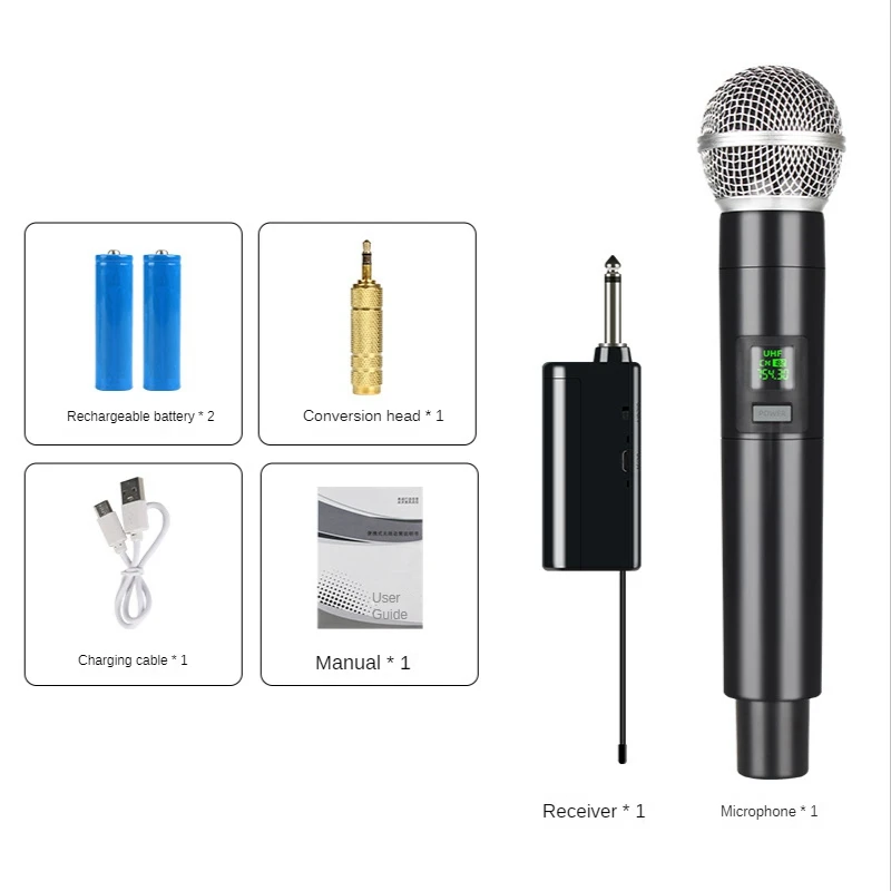 Wireless Microphone Professional UHF Recording Karaoke Handheld 1 Channel Lithium Battery for Stage Church School-PZZW