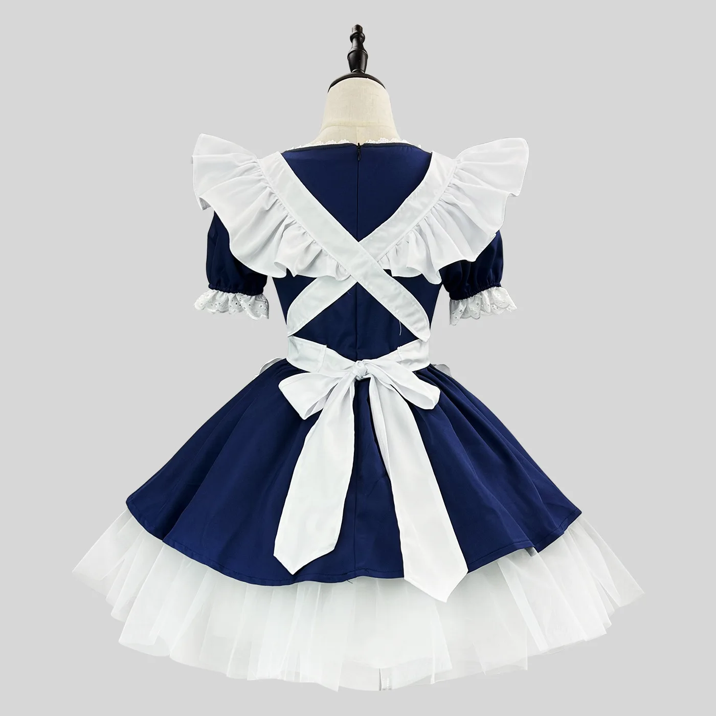 Blue White Lolita Style Dress with Apron Headband for Cosplay Party Kawaii Lolita Dress Set Women's Classic Maid Costume - view 4
