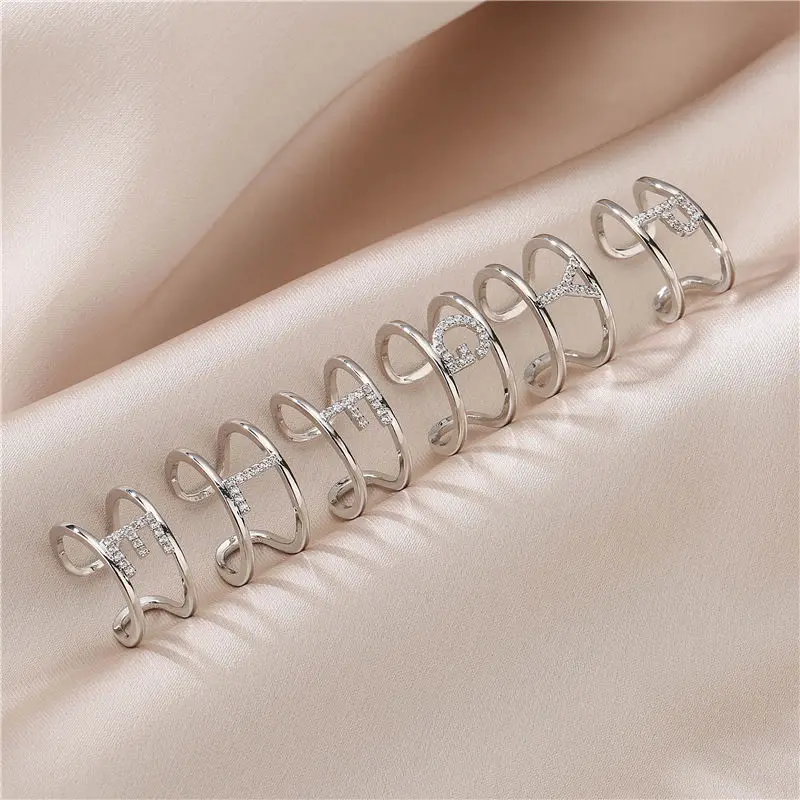 HECHENG， A-z Letter Adjustable Rings Silver Color Alphabet Initials Name Rings For Women Birthday Gifts Party Jewelry Wholesale