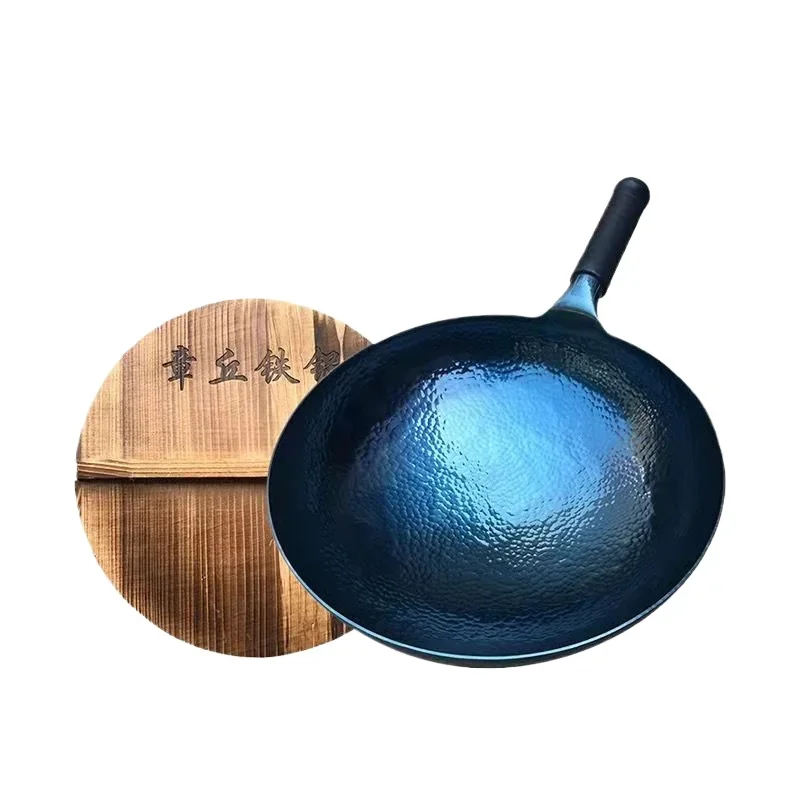 

Чугунная сковорода для вок, Китайская традиционная железная кастрюля с молотком, голубая кастрюля с приправ толщиной 2 мм, кухонная посуда без покрытия, сковорода