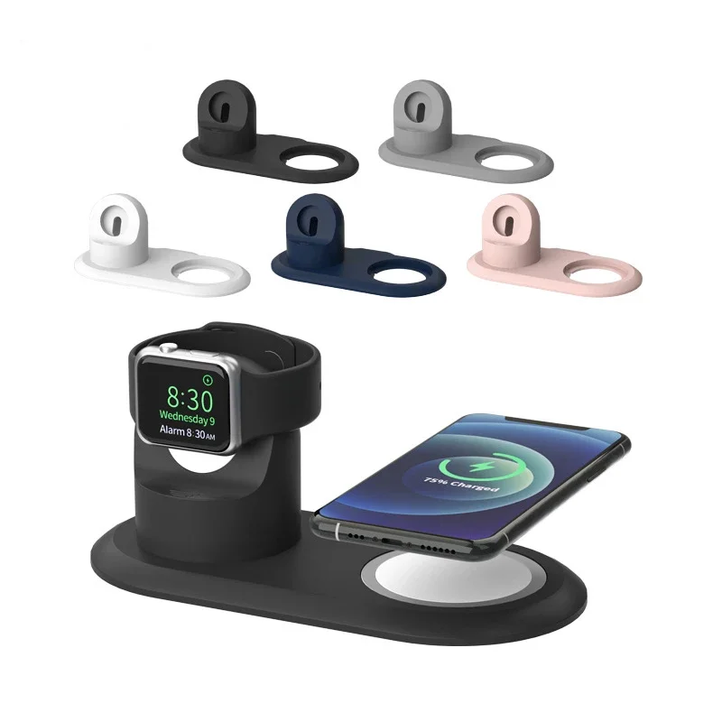 2in1 Charging Station Desktops Skin Silicone Charger Stand Holder Dock for Apple Watch 10 9 8 7 6 5 4 3 2 1 Ultra 2/SE iPhone 14
