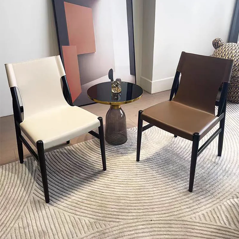 Cream Wind High-end Solid Wood Saddle Leather Chair Household