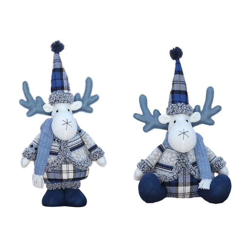 

Christmas Blue Series Fabric Cloth Dolls Decoration for Tree Ornaments Santa Deer Figurine Xmas Window Ornament DXAF