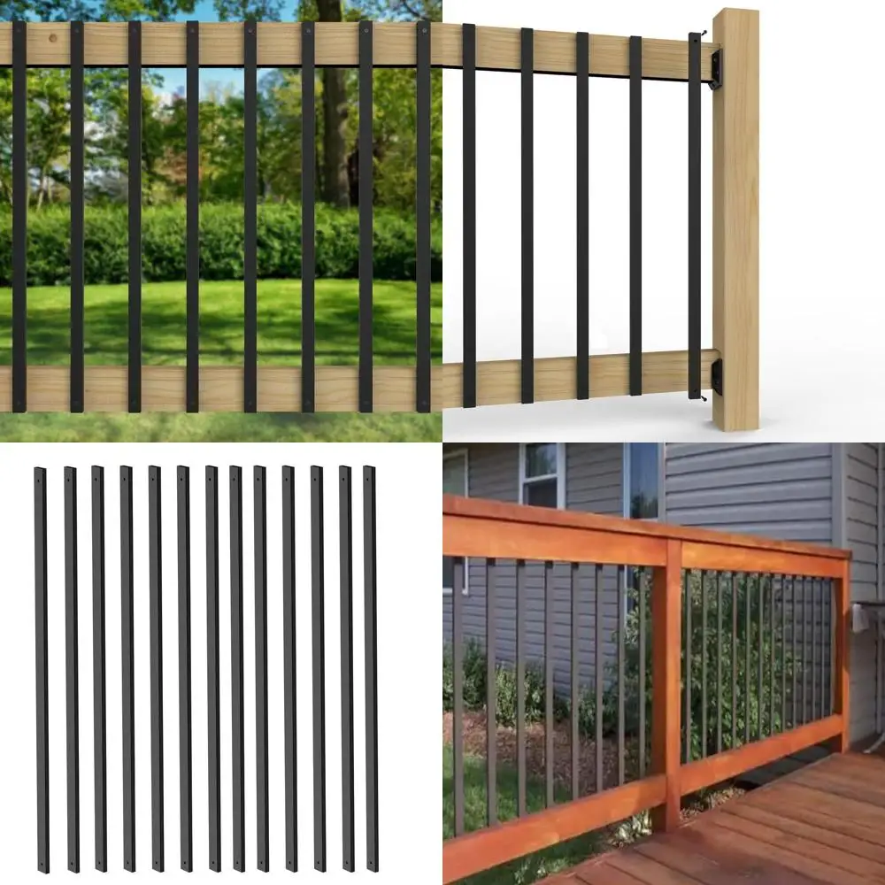 Set of 25 Black Metal Hollow Rectangle Balusters, 32 for Stair Railing and Deck Porch