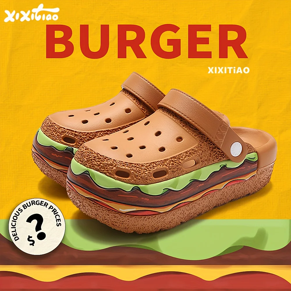 Women Summer funny Burger Platform Slides Food Design Chunky Thick Sole Clogs Breathable Hollow Casual Beach Sandals Slippers image 2