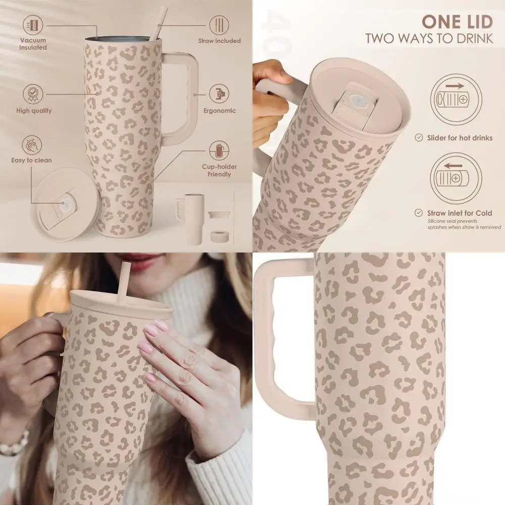 Taza de viaje de leopardo con aislamiento de acero inoxidable, 40 oz, regalo perfecto para mujeres y niñas