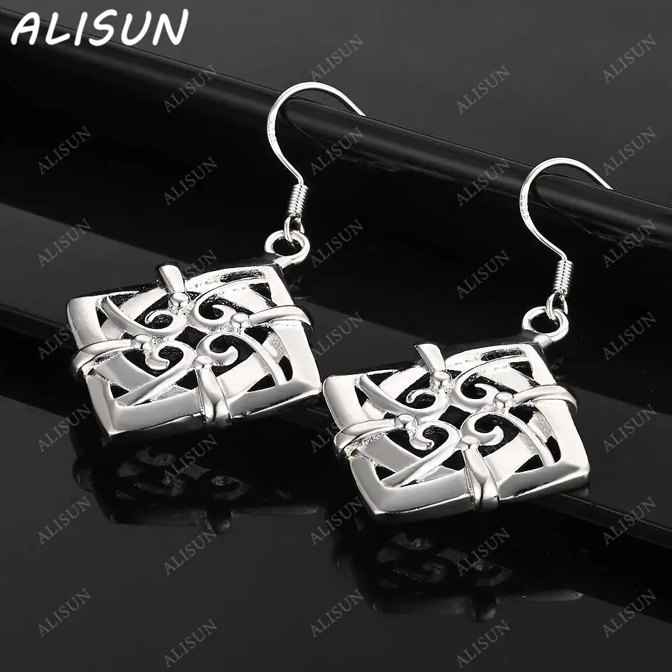 

ALISUN 925 Sterling Silver Hollow Square Earrings Drop Earrings For Women Fashion Jewelry Charm Grace Noble Wedding Accessories