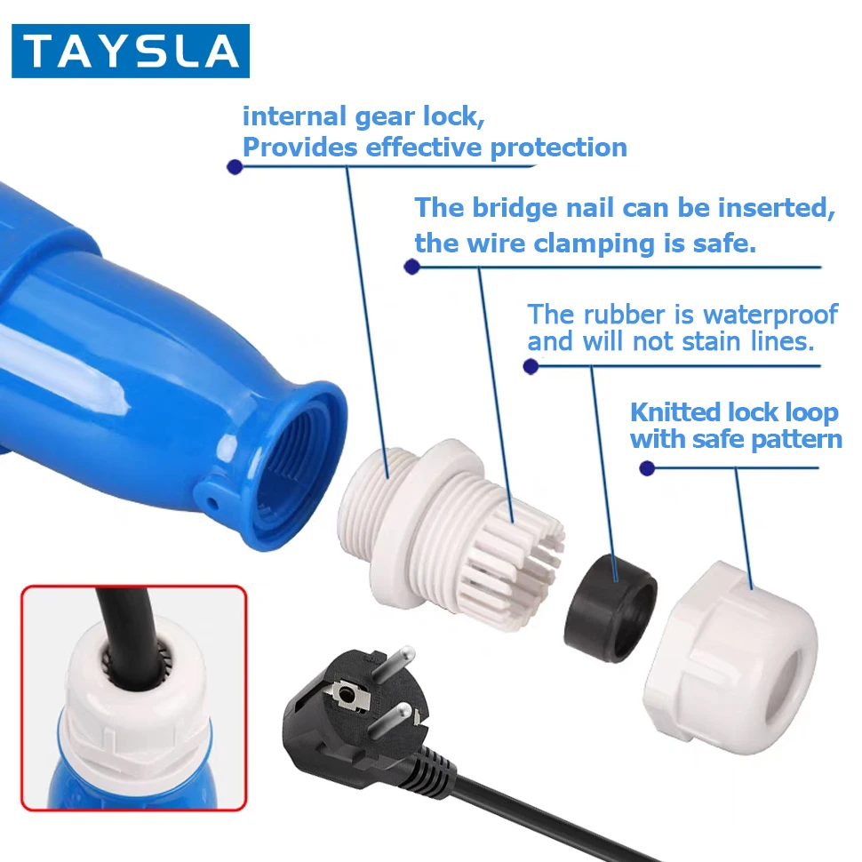 TAYSLA EV Portable Charger Schuko Plug To CEE Blue Power Female Plug Socket Adapter Blue CEE Connector 7KW 32A to 3.5KW 16A