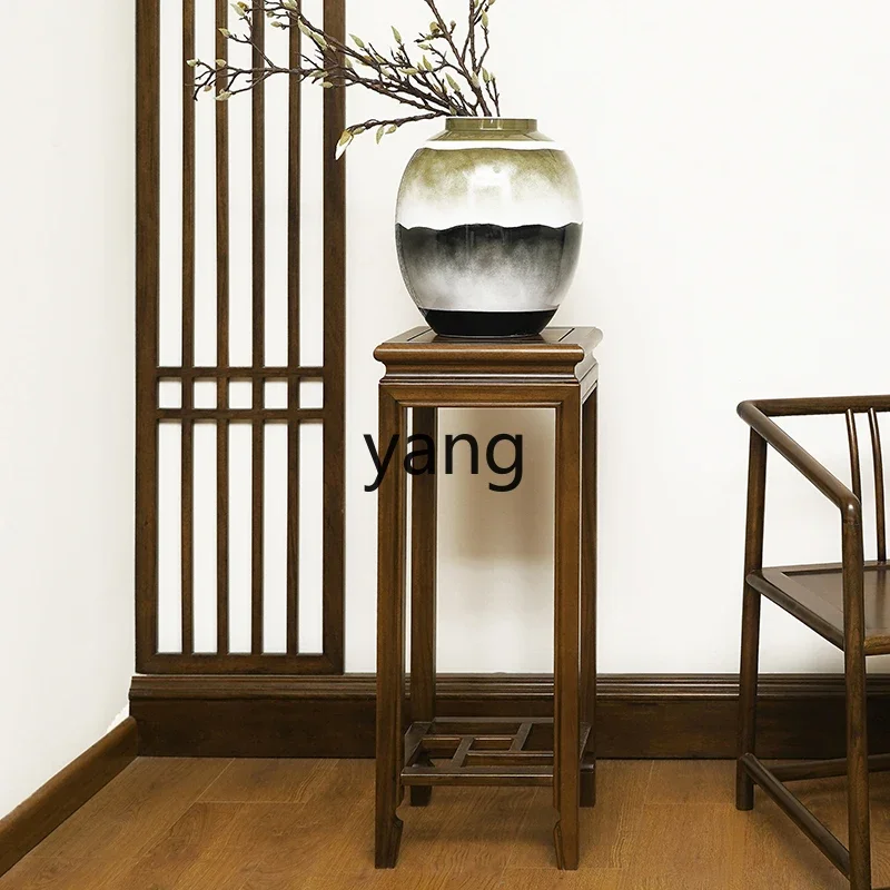 LM New Chinese Style Solid Wood Flower Stand Floor-standing Storage Rack Balcony Tall Flower Stand