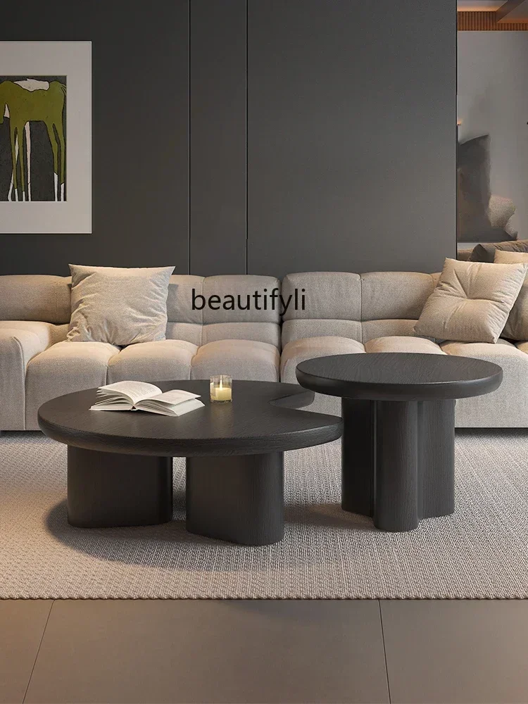2003Black Oak Shaped Coffee Table Small Apartment Living Room Italian Minimalist Size Coffee Table Combination Design Sense