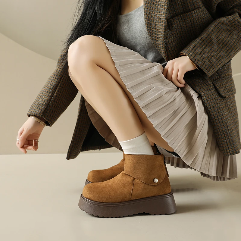 المرأة أحذية الموضة الجديدة جولة تو الشتاء المخملية باطن سميكة زيادة الدافئة كم أحذية بوت قصيرة اليومية تنوعا منتصف العجل الأحذية #6