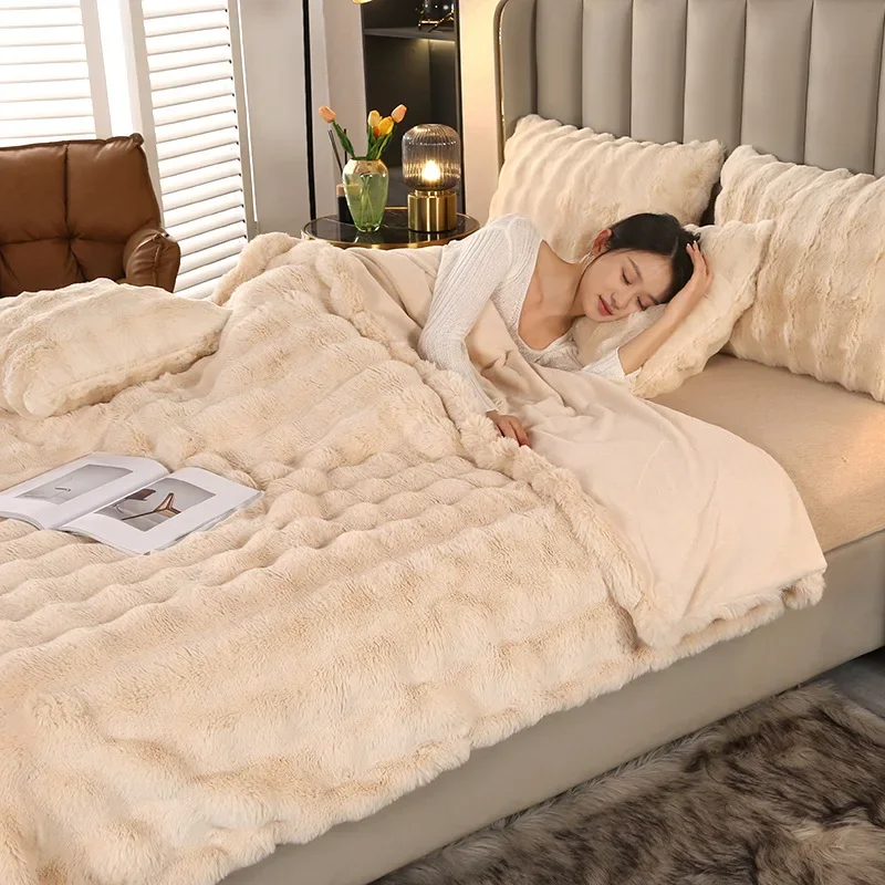 

Imitation Fur Blanket for Winter Luxury Warmth Super Comfortable Blankets for Beds High-end Warm Winter Blanket for Sofa