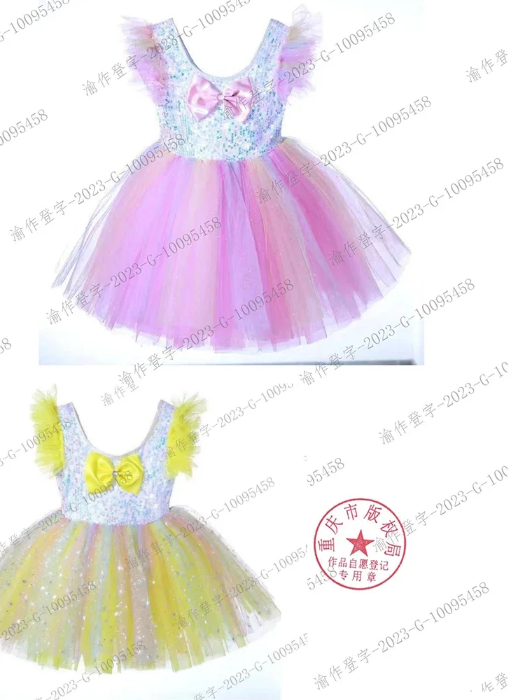 فستان الأميرة ساري منتفخ للأطفال مع الترتر ، زي كانتاتا لطيف ، ملابس الأداء المسرحي ، الرقص الحديث لرياض الأطفال