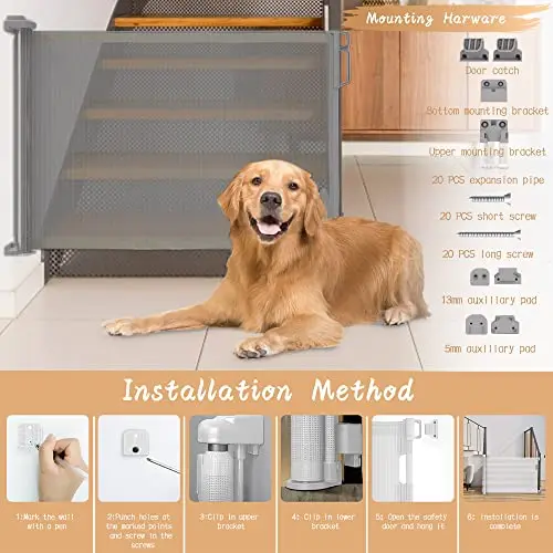 Wholesale Pet Supplies Retractable Pet Gate Mesh Dog Safety Gate Adjustable Doorway For Home Use