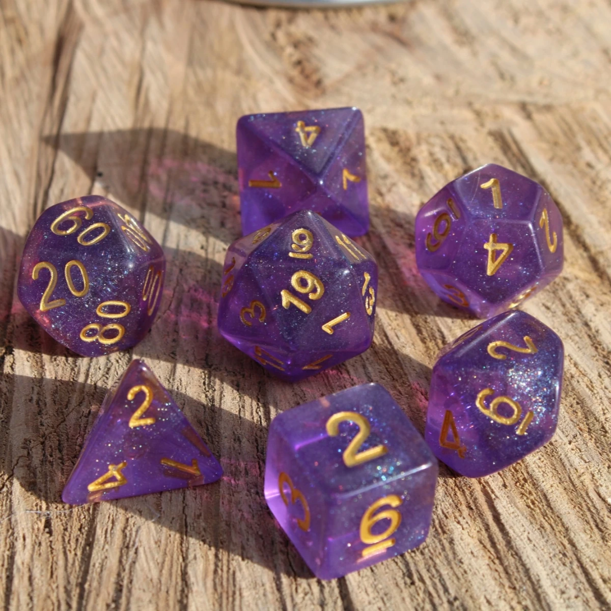 Juego de 7 dados de cielo estrellado de galaxia púrpura violetas para DND mazmorras y dragones, juegos de mesa D & D RPG, juego de rol de mesa