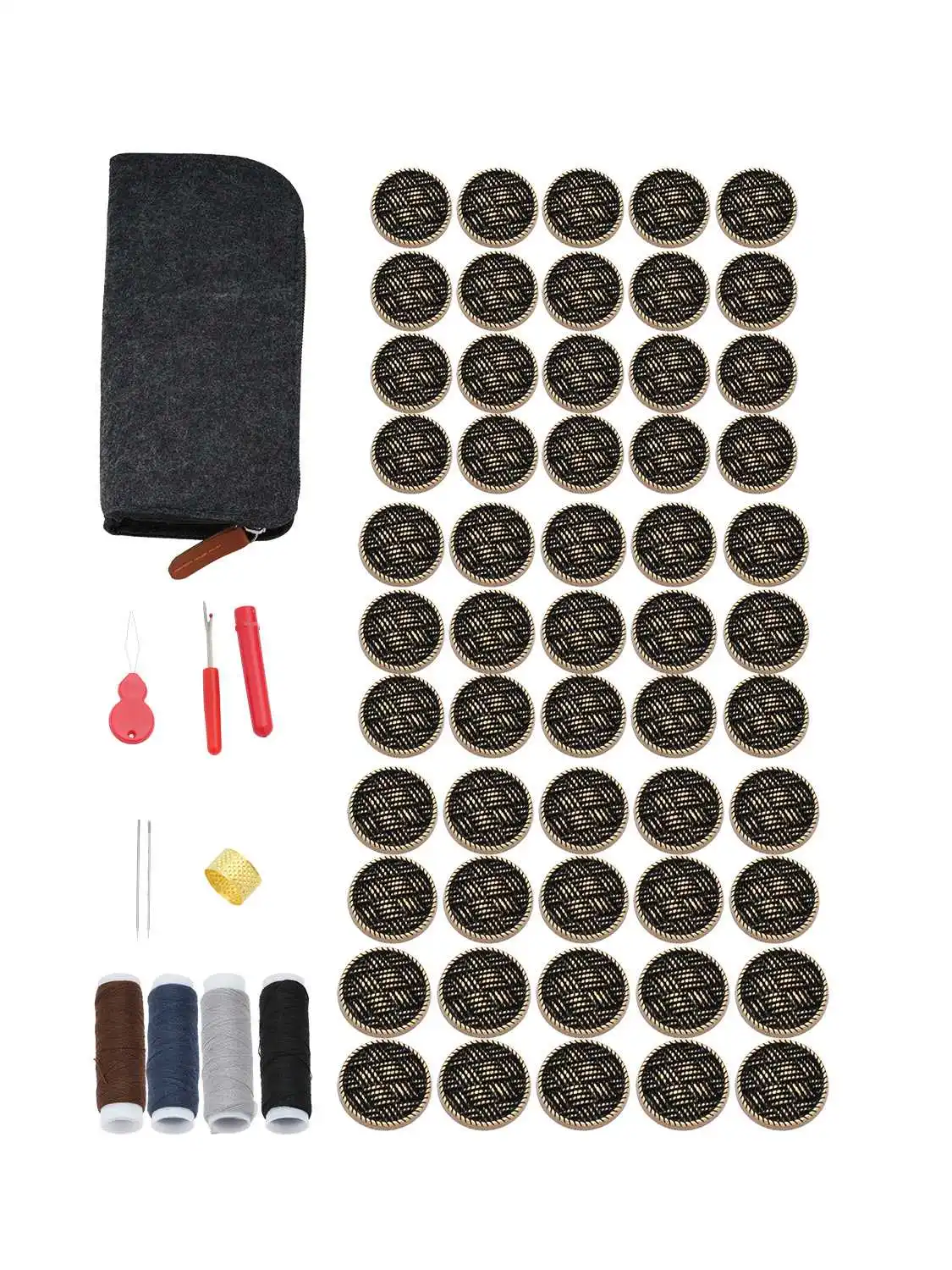 

55PCS/Lot Antique Bronze Gunmetal Woven Metal Buttons Shank Back Sewing Kit 4 Sizes for Coat DIY