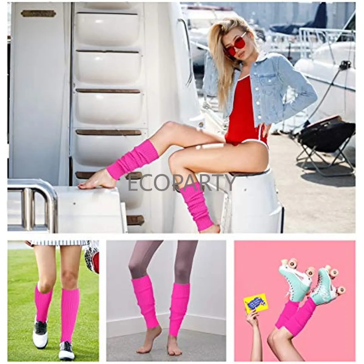 V28 Women Juniors Neon Ribbed Leg Warmers for 80s Eighty's Party Sports Yoga Medieval Accessories Comfortable ecoparty