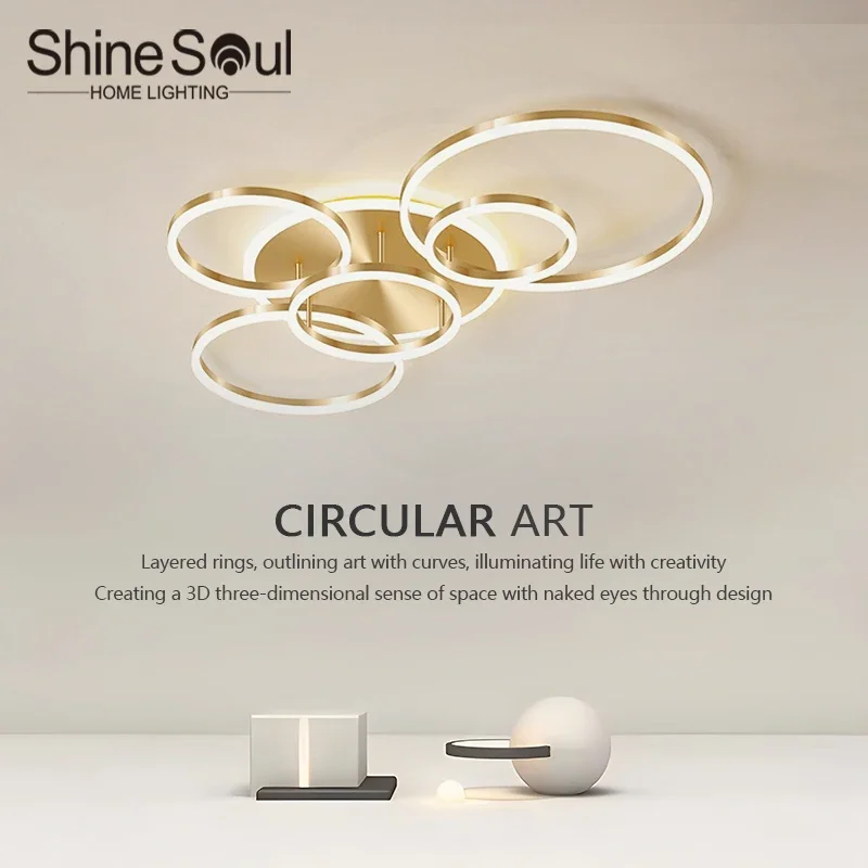 

Modern LED Chandelier Nordic Creative Circular Chandelier Villa Living Room Dining Room Lighting Gold Coffee Decor Ceiling Light