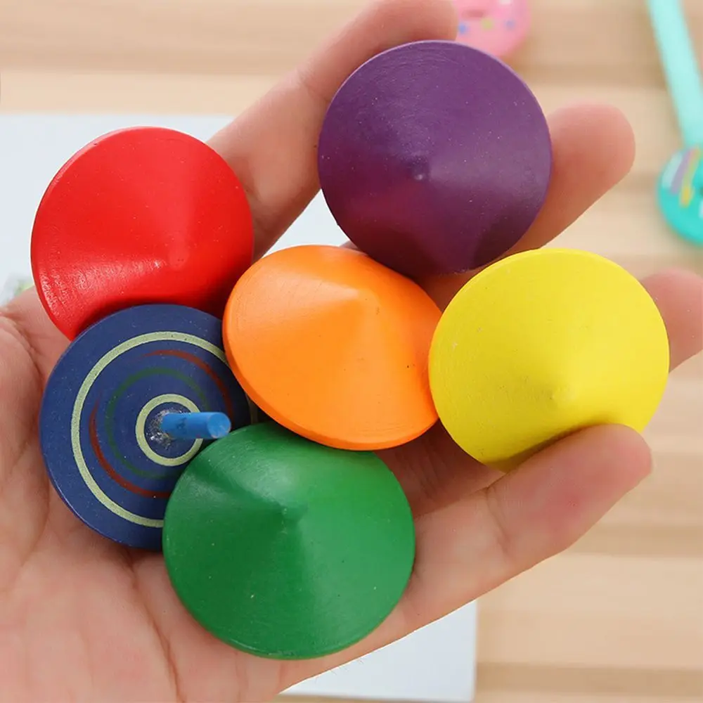 Funny Children Kid Leisure Multi-color Wooden Rotate Hand Spinning Toy Spinning Top