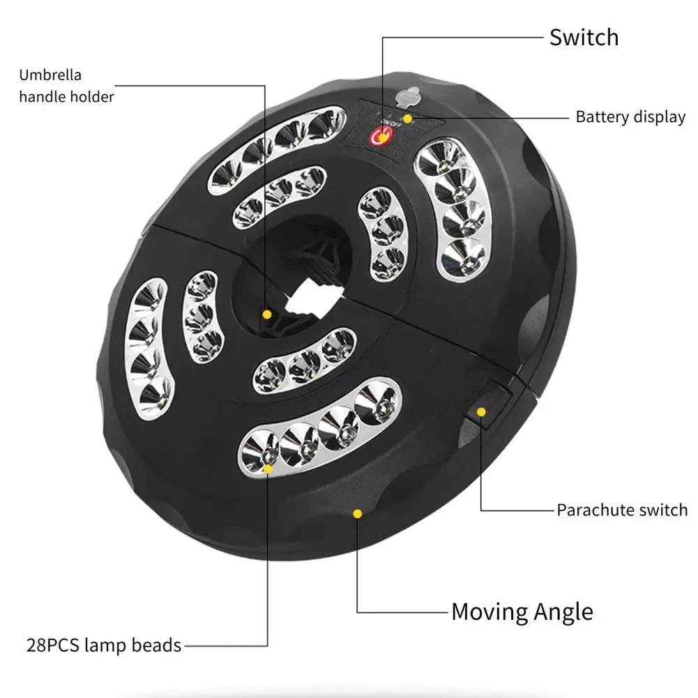 Wetterfeste Regenschirm leuchte Super helle wiederauf ladbare Terrassen schirm lampe Typ C mit Power-Display für Camping garten im Freien