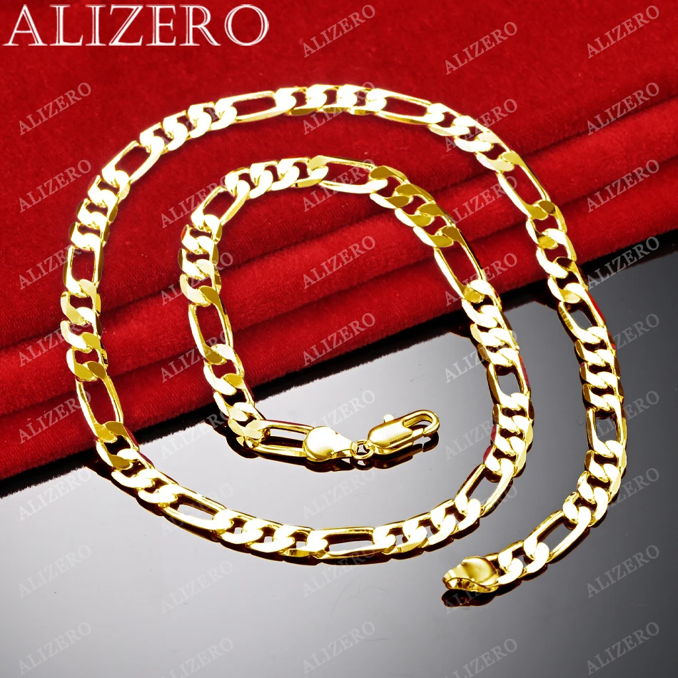 ALIZERO 18K Gold Necklace 16/18/20/22/24/26/28/30 Inch 6mm Figaro Chain Necklaces For Men Women Fine Jewelry Accessories