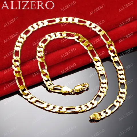 ALIZERO 18K Gold Necklace 16/18/20/22/24/26/28/30 Inch 6mm Figaro Chain Necklaces For Men Women Fine Jewelry Accessories 12 best sales remap gold - №9