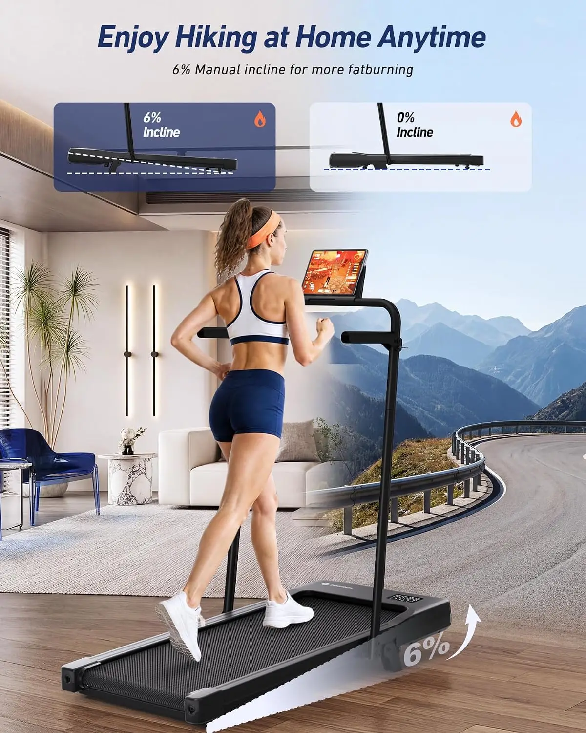 Treadmill Pad for Walking, Featuring Incline Adjustment and a Handlebar