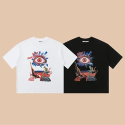 特大のフロッグドリフトTシャツ男性用、エラーグラフィックプリント、ヴィンテージウェア、ルーズトップス、ストリートウェア、高級ブランド