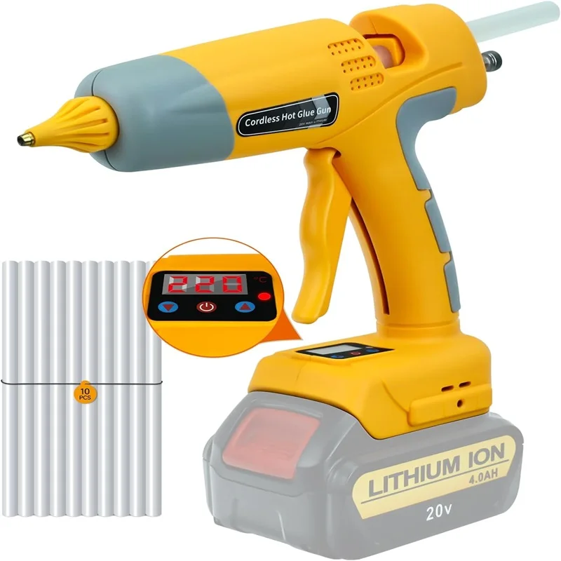 

30s Quick Preheat Hot Melt Glue Gun for Dewalt 18V/20V Max Li-ion Battery, Cordless Hot Glue Gun with 10Pcs 11mm Glue Sticks