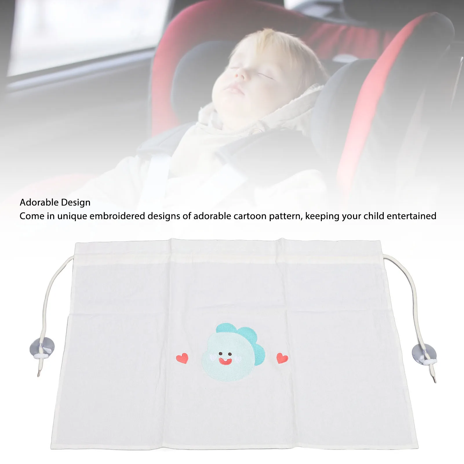 ZK40 Baby Car Window Curtain with 2 Stuction Cups Cartoon Embroidered Cotton Fabric UV Protection Baby Car Side Sun Shade